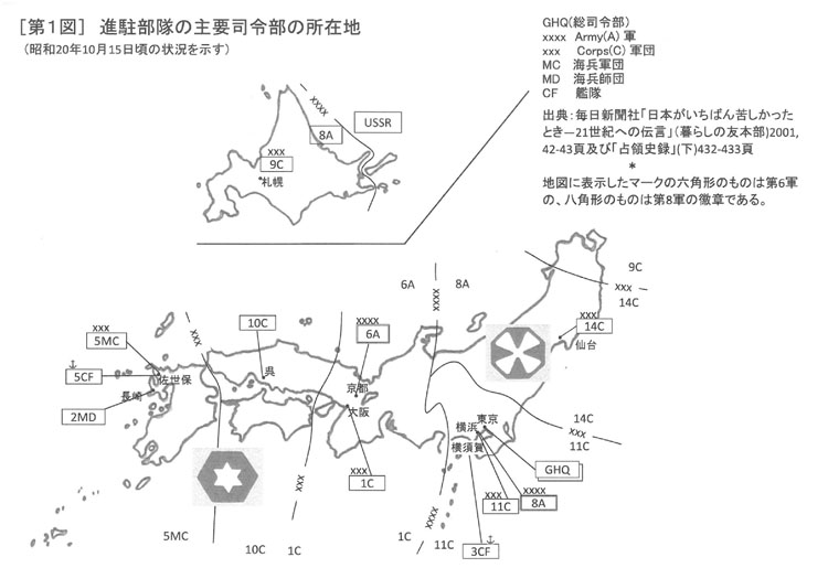 進駐部隊の主要司令部の所在地